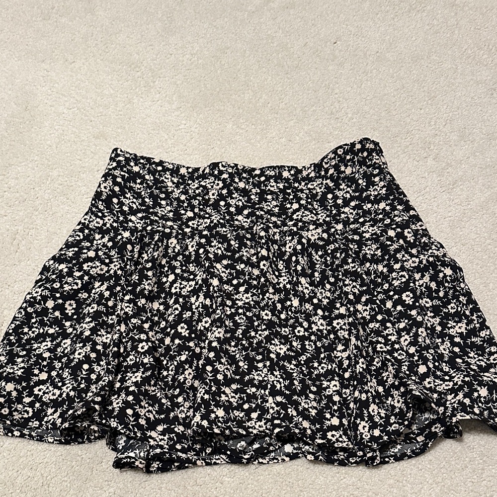 Zara black skirt with cream floral print